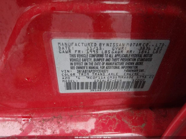 Продаж на аукціоні авто 2015 Nissan Sentra Sr, vin: 3N1AB7AP2FY374971, номер лоту: 45146298