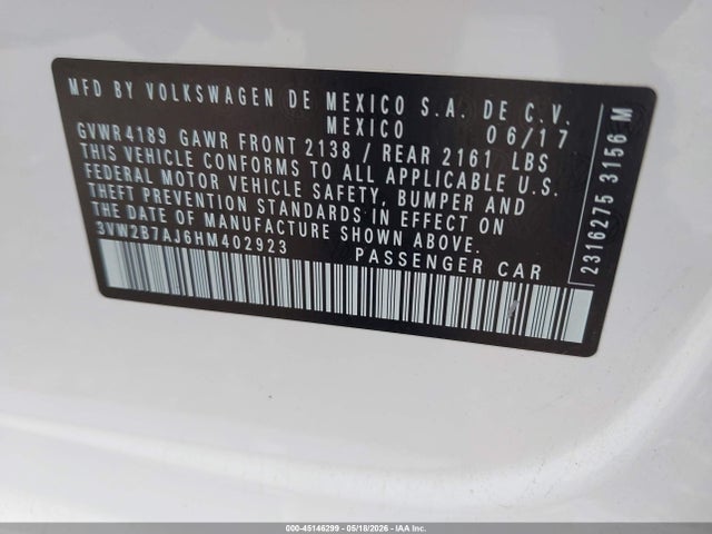 Продаж на аукціоні авто 2017 Volkswagen Jetta 1.4t S, vin: 3VW2B7AJ6HM402923, номер лоту: 45146299