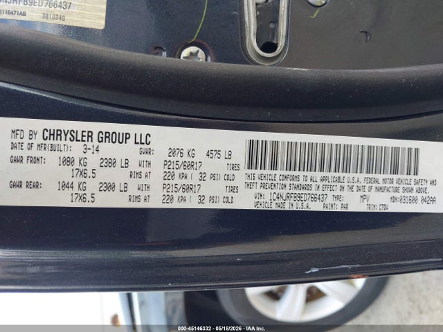 Aukcja sprzedaży 2014 Jeep Patriot Latitude, vin: 1C4NJRFB9ED766437, numer aukcji: 45146332