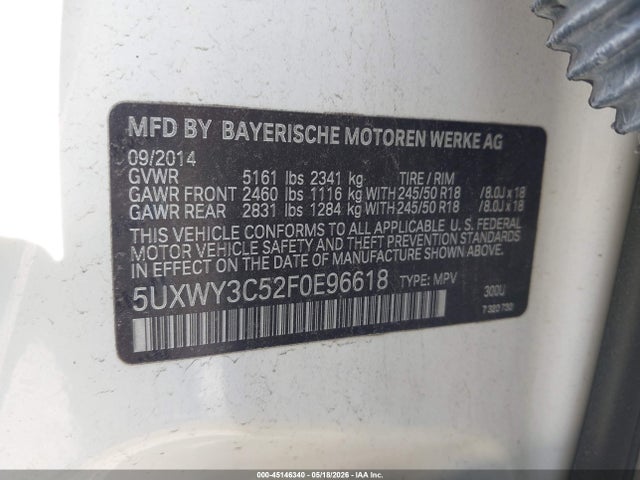 Продаж на аукціоні авто 2015 Bmw X3 Xdrive28d, vin: 5UXWY3C52F0E96618, номер лоту: 45146340