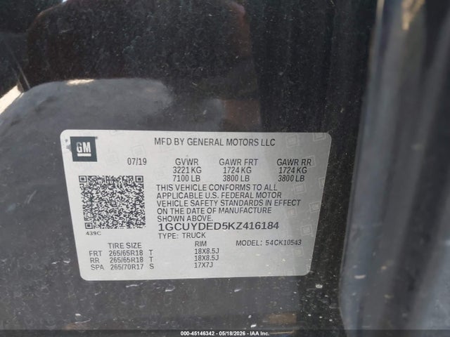 45146342 :رقم المزاد ، 1GCUYDED5KZ416184 vin ، 2019 Chevrolet Silverado 1500 Lt مزاد بيع
