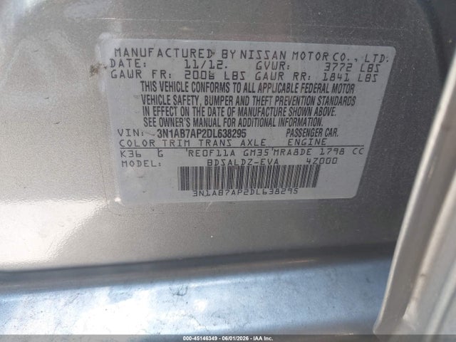 Продажа на аукционе авто 2013 Nissan Sentra Sv, vin: 3N1AB7AP2DL638295, номер лота: 45146349