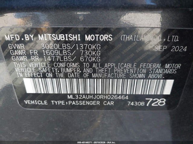 ML32AUHJ0RH026464 Mitsubishi Mirage Es/le
