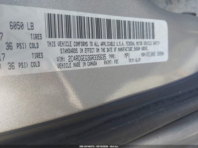 Продаж на аукціоні авто 2016 Dodge Grand Caravan R/t, vin: 2C4RDGEG3GR335635, номер лоту: 45146374