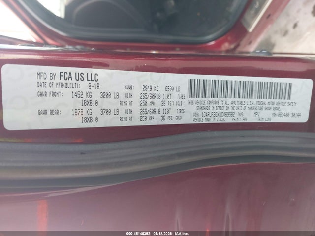 45146392 :رقم المزاد ، 1C4RJFBGXJC469582 vin ، 2018 Jeep Grand Cherokee Limited 4x4 مزاد بيع