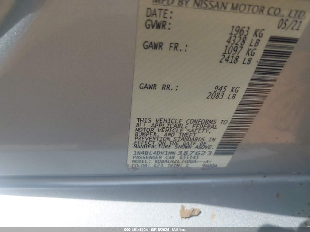 1N4BL4DV1MN387623 Nissan Altima Sv Fwd
