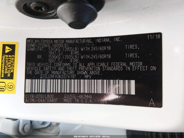 5TDJZRFH3KS574197 Toyota Highlander Xle