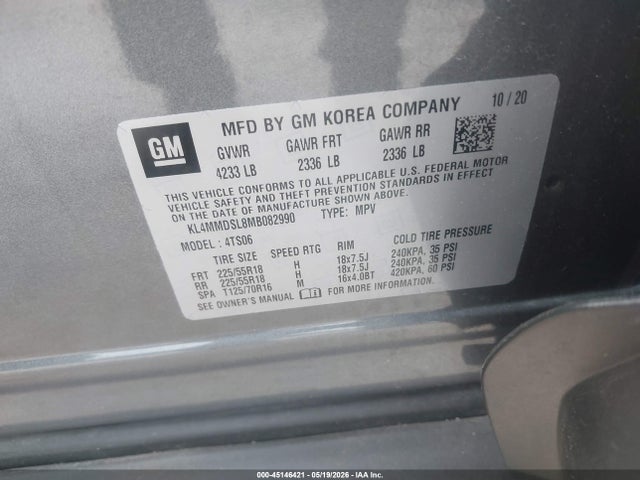 2021 Buick Encore Gx Fwd Select მანქანა იყიდება აუქციონზე, vin: KL4MMDSL8MB082990, აუქციონის ნომერი: 45146421