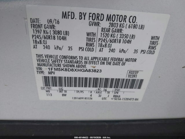 1FM5K8D8XHGA83823 Ford EXPLORER XLT