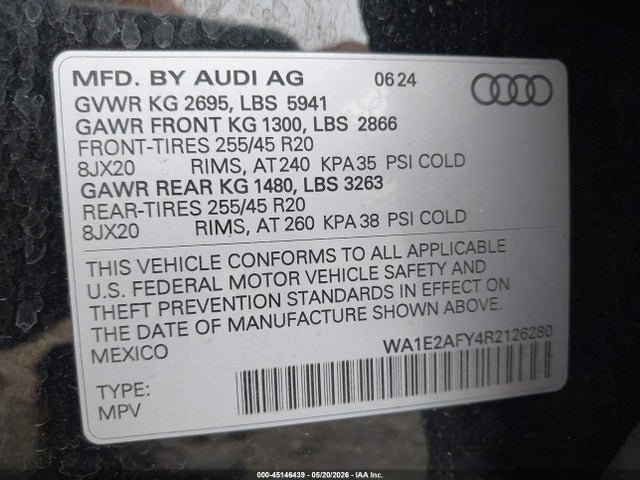 Продаж на аукціоні авто 2024 Audi Q5 Premium Plus 55 Tfsi E S Line Quattro S Tronic, vin: WA1E2AFY4R2126280, номер лоту: 45146439