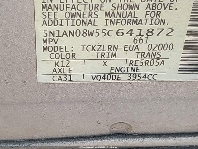 Продажа на аукционе авто 2005 Nissan Xterra S, vin: 5N1AN08W55C641872, номер лота: 45146440