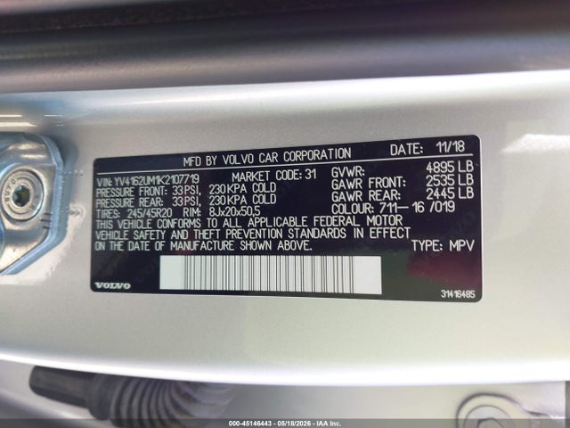 Aukcja sprzedaży 2019 Volvo Xc40 T5 R-design, vin: YV4162UM1K2107719, numer aukcji: 45146443