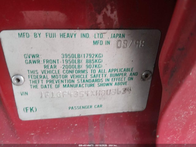 Продажа на аукционе авто 1999 Subaru Impreza L, vin: JF1GF4354XH803634, номер лота: 45146473