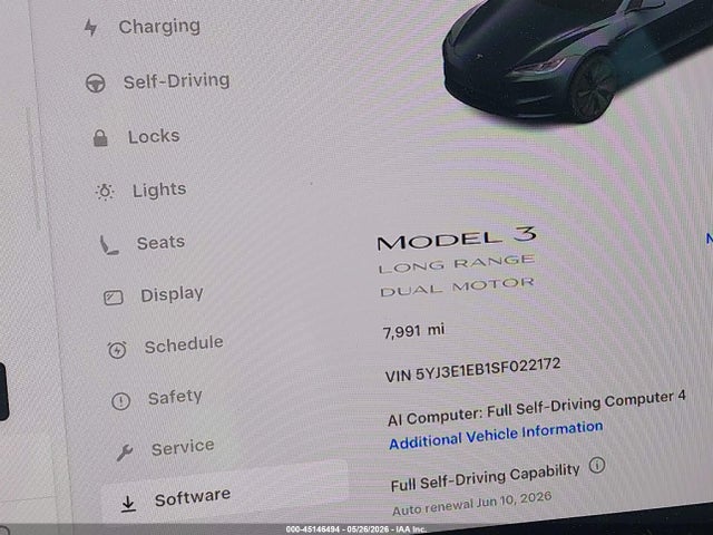 2025 Tesla Model 3 Long Range All-wheel Drive მანქანა იყიდება აუქციონზე, vin: 5YJ3E1EB1SF022172, აუქციონის ნომერი: 45146494