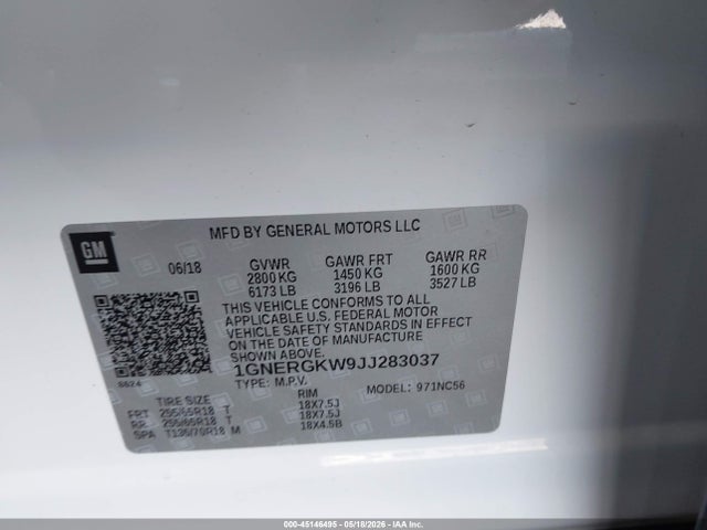 1GNERGKW9JJ283037 Chevrolet Traverse 1lt