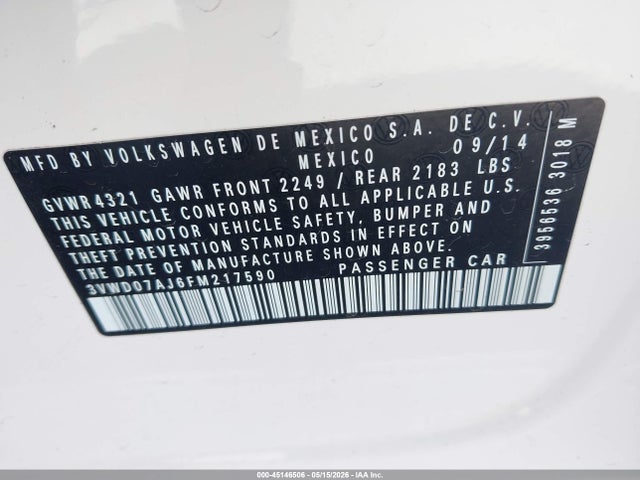 3VWD07AJ6FM217590 Volkswagen Jetta 1.8t Se