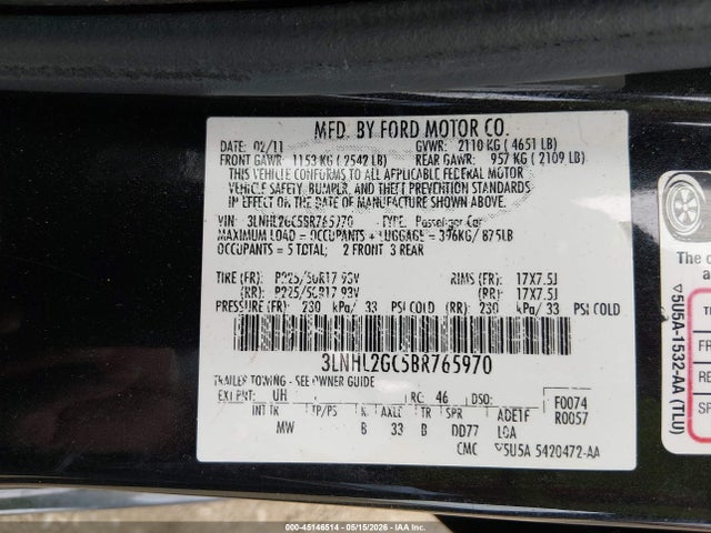 Продаж на аукціоні авто 2011 Lincoln Mkz, vin: 3LNHL2GC5BR765970, номер лоту: 45146514