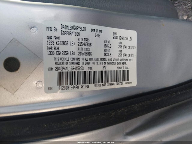 Продажа на аукционе авто 2005 Dodge Grand Caravan Sxt, vin: 2D4GP44L15R415253, номер лота: 45146527