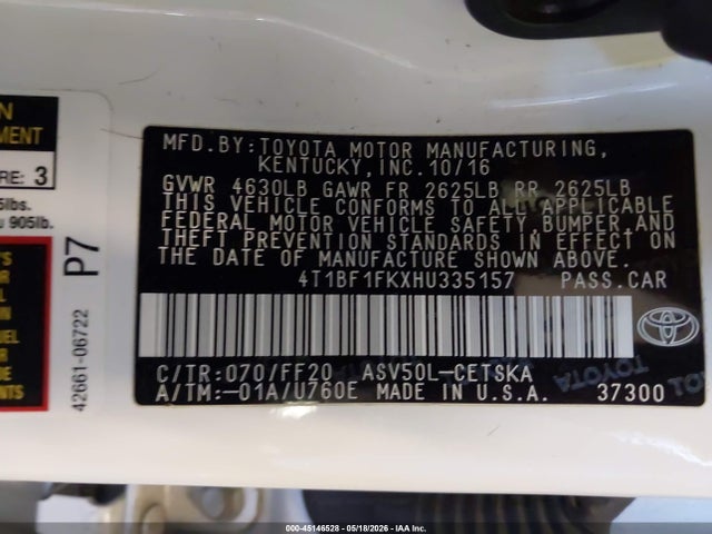 Toyota CAMRY SE 2017 4T1BF1FKXHU335157 Image 9