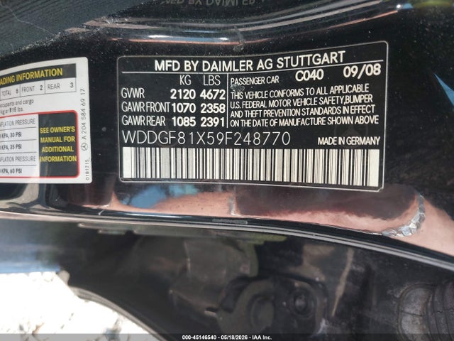 Продаж на аукціоні авто 2009 Mercedes-benz C 300 Luxury 4matic/sport 4matic, vin: WDDGF81X59F248770, номер лоту: 45146540