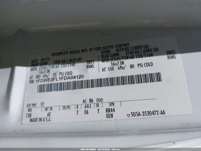 Продажа на аукционе авто 2015 Ford E-350 Cutaway, vin: 1FDWE3FL1FDA04120, номер лота: 45146552