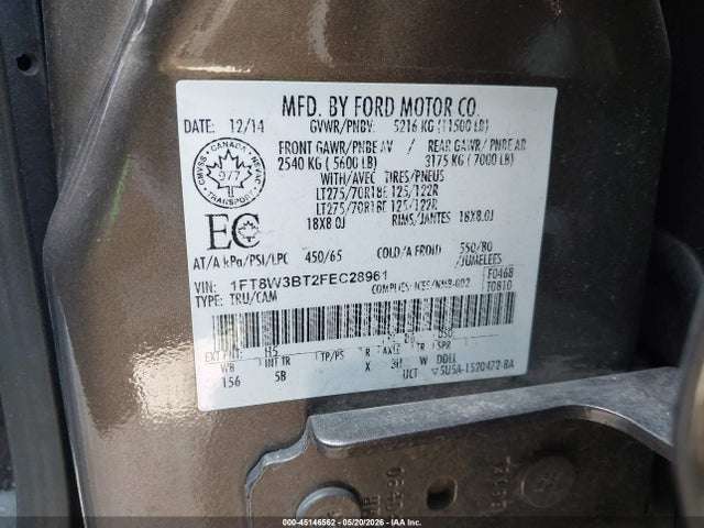 Auction sale of the 2015 Ford F-350 Lariat, vin: 1FT8W3BT2FEC28961, lot number: 45146562