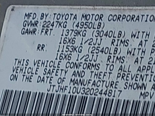 45146572 :رقم المزاد ، JTJHF10U320244817 vin ، 2002 Lexus Rx 300 مزاد بيع