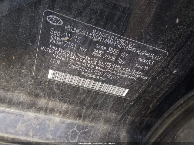 45146573 :رقم المزاد ، 5NPDH4AE0GH759207 vin ، 2016 Hyundai Elantra Se مزاد بيع
