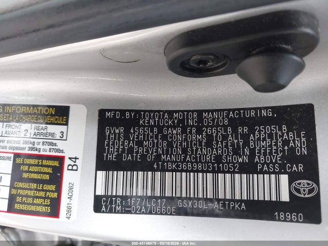Продаж на аукціоні авто 2008 Toyota Avalon Limited, vin: 4T1BK36B98U311052, номер лоту: 45146575