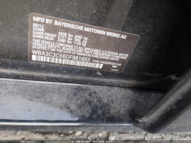 2013 Bmw 320i Xdrive მანქანა იყიდება აუქციონზე, vin: WBA3C3C56DF981853, აუქციონის ნომერი: 45146577