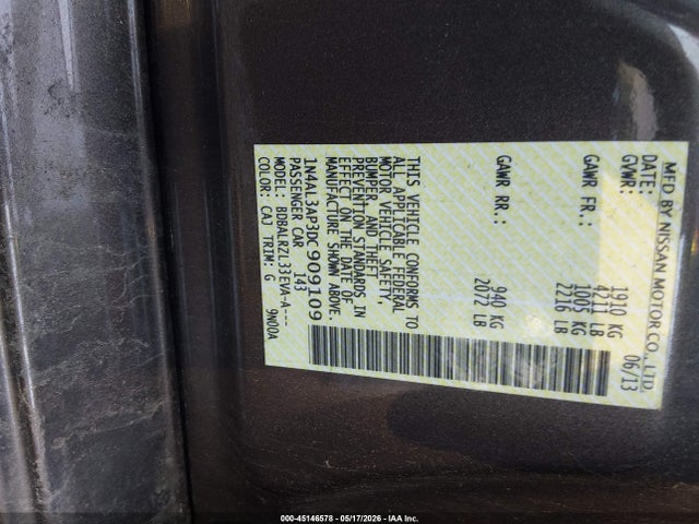 Продаж на аукціоні авто 2013 Nissan Altima 2.5 S, vin: 1N4AL3AP3DC909109, номер лоту: 45146578