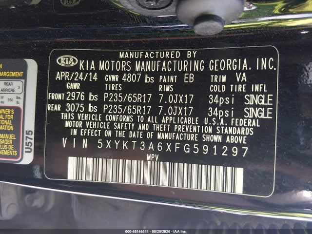 Продаж на аукціоні авто 2015 Kia Sorento Lx, vin: 5XYKT3A6XFG591297, номер лоту: 45146581