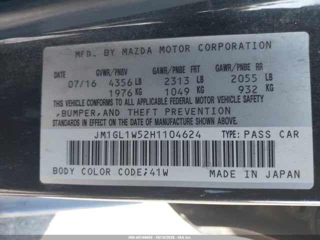 Продажа на аукционе авто 2017 Mazda Mazda6 Grand Touring, vin: JM1GL1W52H1104624, номер лота: 45146605