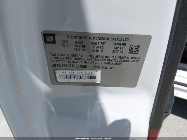 Aukcja sprzedaży 2011 Chevrolet Impala Ls, vin: 2G1WF5EK7B1334669, numer aukcji: 45146625