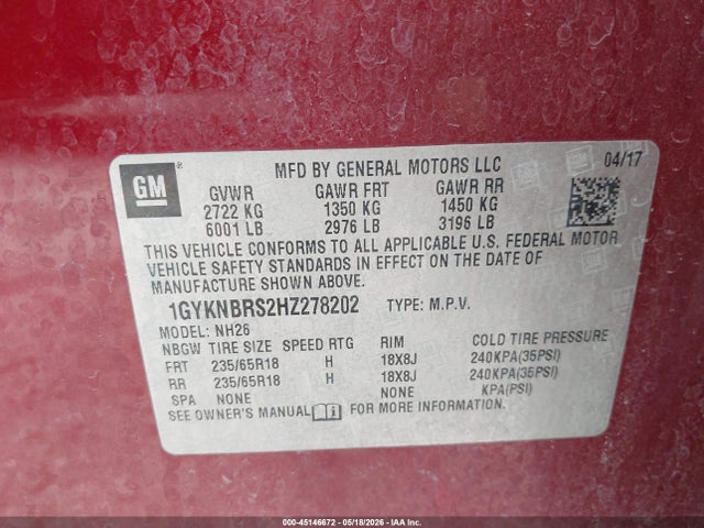 Cadillac XT5 LUXURY 2017 1GYKNBRS2HZ278202 Image 9