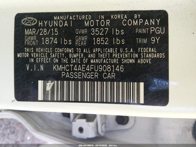 Aukcja sprzedaży 2015 Hyundai Accent Gls, vin: KMHCT4AE4FU908146, numer aukcji: 45146679