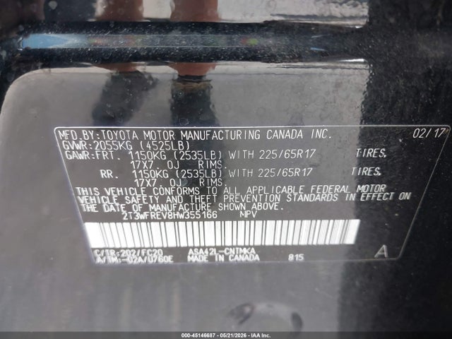 Продаж на аукціоні авто 2017 Toyota Rav4 Xle, vin: 2T3WFREV8HW355166, номер лоту: 45146687