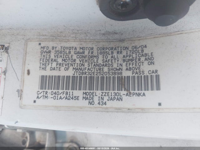 45146691 :رقم المزاد ، JTDBR32E252053898 vin ، 2005 Toyota Corolla Le مزاد بيع