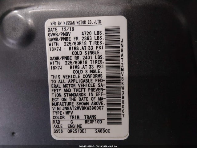 JN8AT2MV8KW390007 Nissan ROGUE SV
