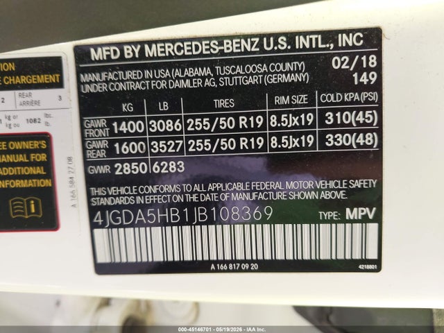 Aukcja sprzedaży 2018 Mercedes-benz Gle 350 4matic, vin: 4JGDA5HB1JB108369, numer aukcji: 45146701