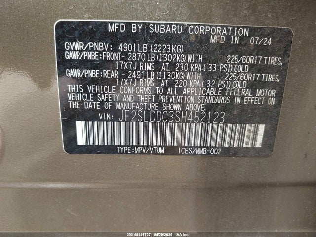 Продажа на аукционе авто 2025 Subaru Forester Premium, vin: JF2SLDDC3SH452123, номер лота: 45146727