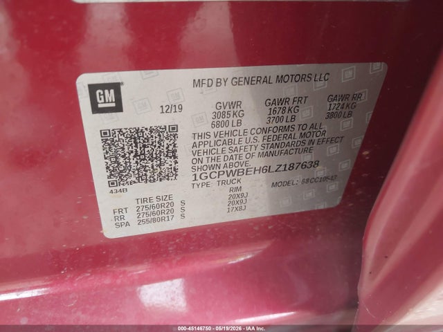 1GCPWBEH6LZ187638 Chevrolet Silverado 1500 2wd Short Bed Custom