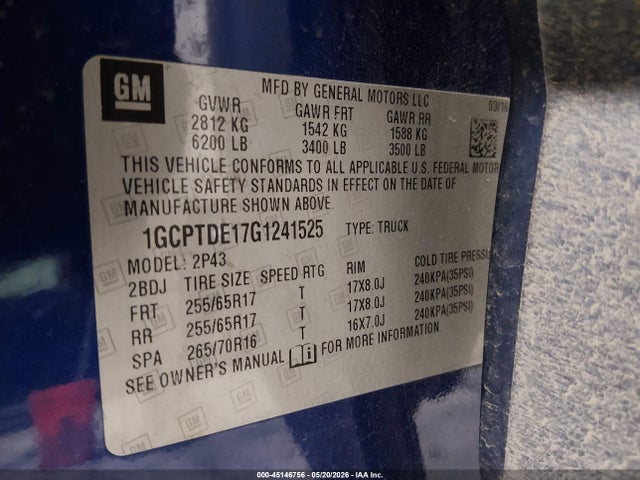 1GCPTDE17G1241525 Chevrolet Colorado Z71