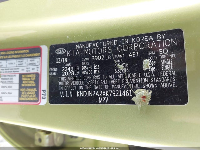 Продажа на аукционе авто 2019 Kia Soul, vin: KNDJN2A2XK7921461, номер лота: 45146764