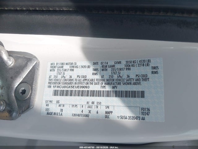 Aukcja sprzedaży 2014 Ford Escape Se, vin: 1FMCU0GX5EUE09093, numer aukcji: 45146780