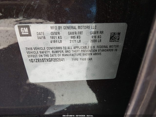 Aukcja sprzedaży 2016 Chevrolet Malibu 1lt, vin: 1G1ZE5STXGF282841, numer aukcji: 45146816