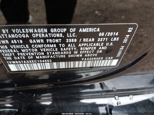 Aukcja sprzedaży 2014 Volkswagen Passat 1.8t Se, vin: 1VWBS7A3XEC104552, numer aukcji: 45146829