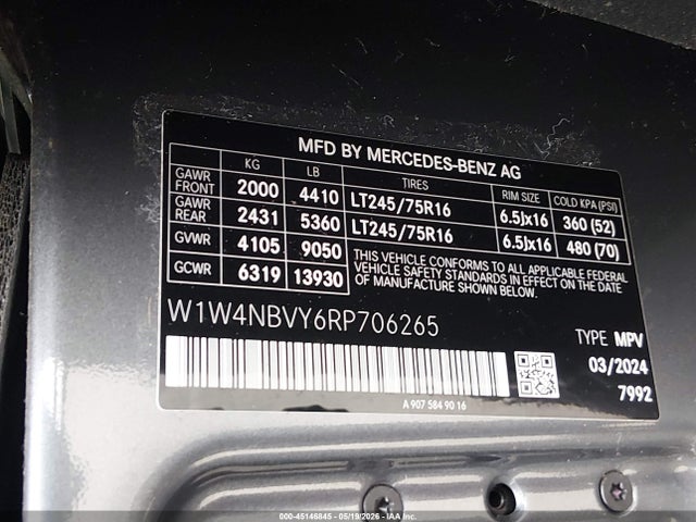 W1W4NBVY6RP706265 Mercedes-Benz Sprinter 2500 Standard Roof 4-cyl Diesel Ho