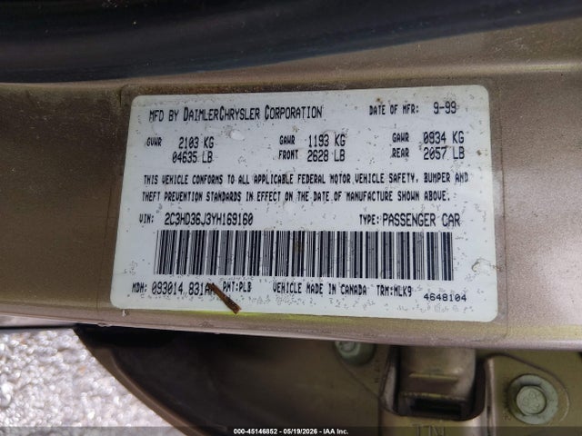 Aukcja sprzedaży 2000 Chrysler Concorde Lxi, vin: 2C3HD36J3YH169160, numer aukcji: 45146852