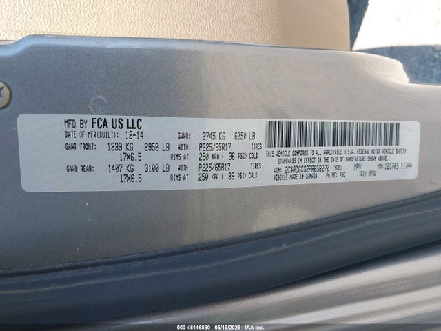 Aukcja sprzedaży 2015 Dodge Grand Caravan Sxt, vin: 2C4RDGCG2FR658270, numer aukcji: 45146860